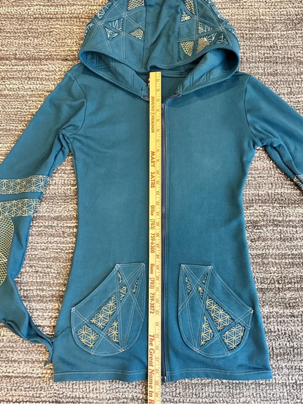 4D Designs Fourth Dimension Teal Hoodie SZ Medium Flare Sleeve Festival Fitted - Picture 13 of 15